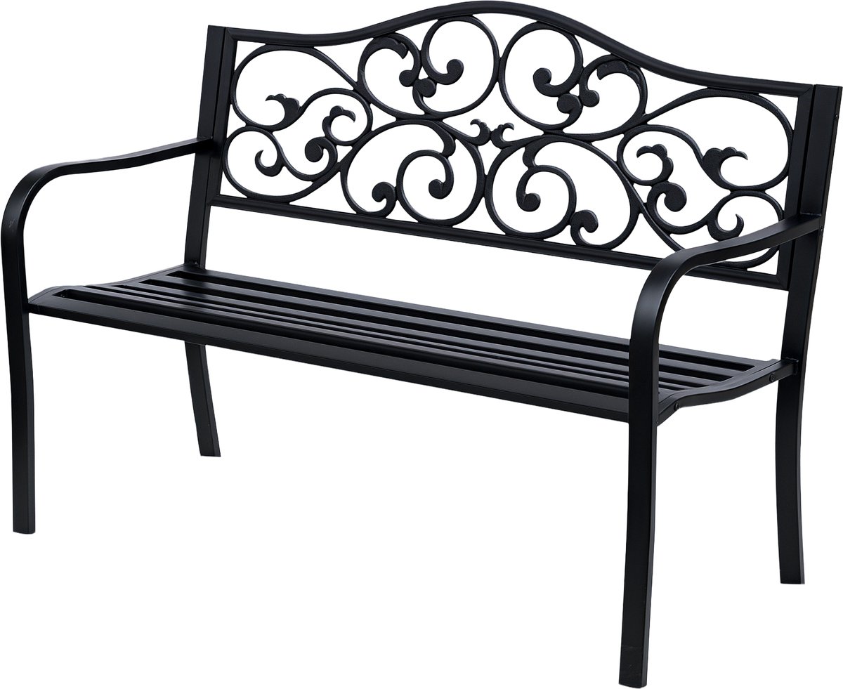 Tuinbank 3-zits Bank Bank met Anti-corrosie-epoxyhars voor metaal,Knusse, chique stijl,Zwart 127 x 60 x 85 cm