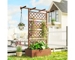 REDOM - Plantenbak met klimrek - Rechthoekige staande plantenbak met dak - Voor buiten - Hout - Oranje - 160 x 55 x 183 cm