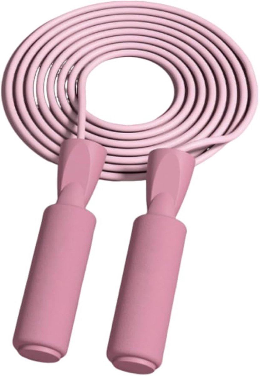 Springtouw voor fitness, verstelbare springtouwkabel met kogellagers, knoopvrij springtouw voor mannen en vrouwen, springtouwtraining met schuimrubberen handgrepen, ideaal voor cardio- en trainingsoefeningen, Roze