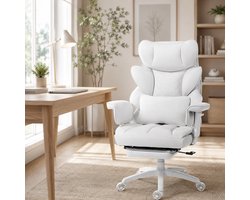 Dowinx Gamingstoel - Ergonomische Bureaustoel - Verstelbaar - Gaming Chair - Comfort gamer stoel - Pocketvering Zitkussen - Dubbele Zachte Rugleuning - Verstelbaar Lendenkussen - Met armleuningen - Met voetsteun - Stof -Wit