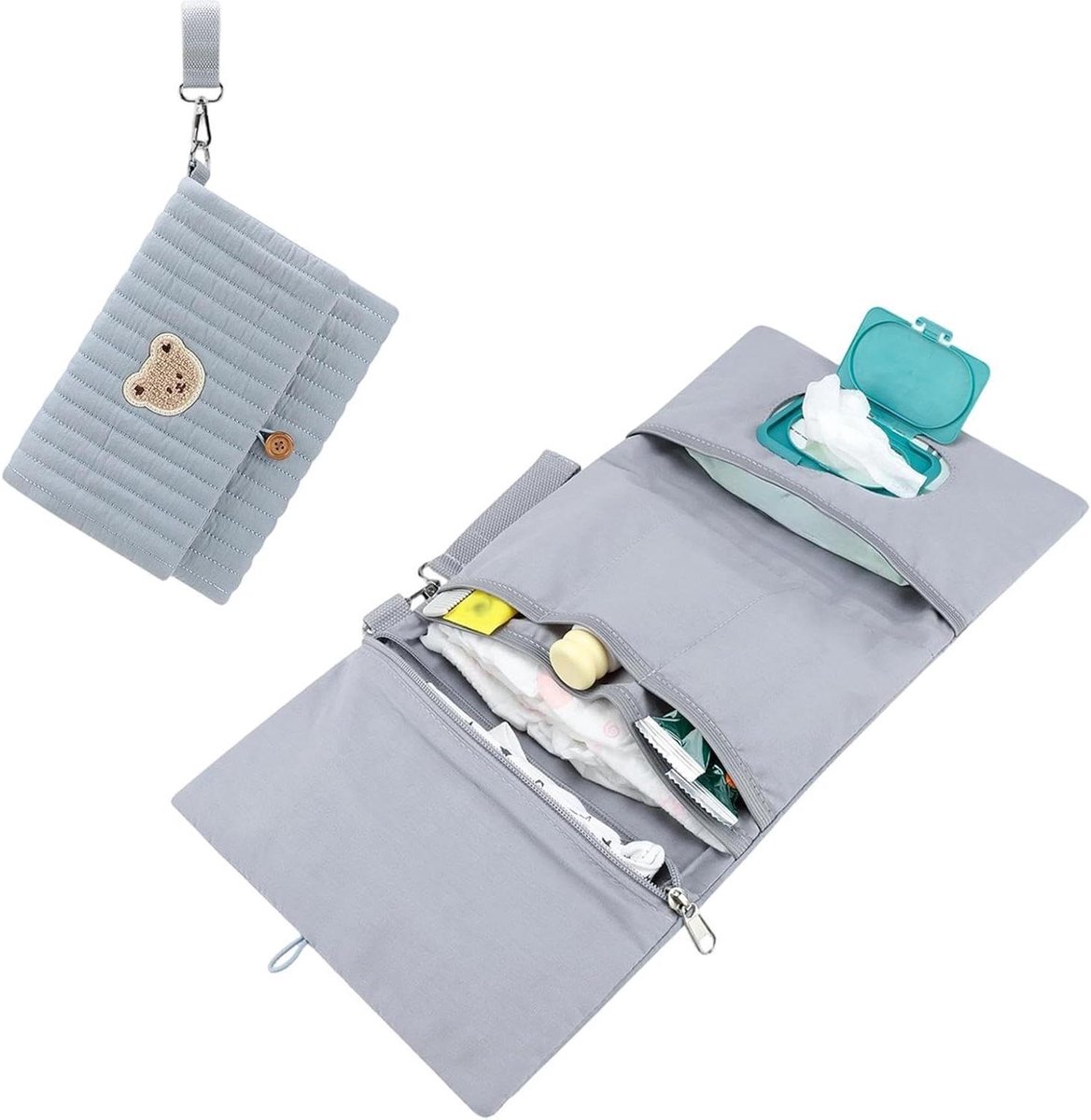 Luiertas Organizer - Voertuig Opberger - Onderweg Organiseren - Met Kinderwagenband - 24 x 19 cm - Grijs