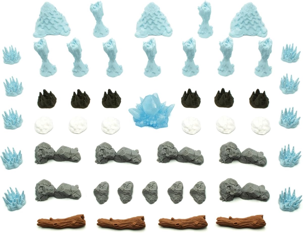 SnelShoppen - Natuurpakket voor Vorsthaven, 50 Stuks, Gedetailleerde Ijs-Tokens, Rotsen, Bomen en Kristallen, Scenografie Accessoires voor Spellen en