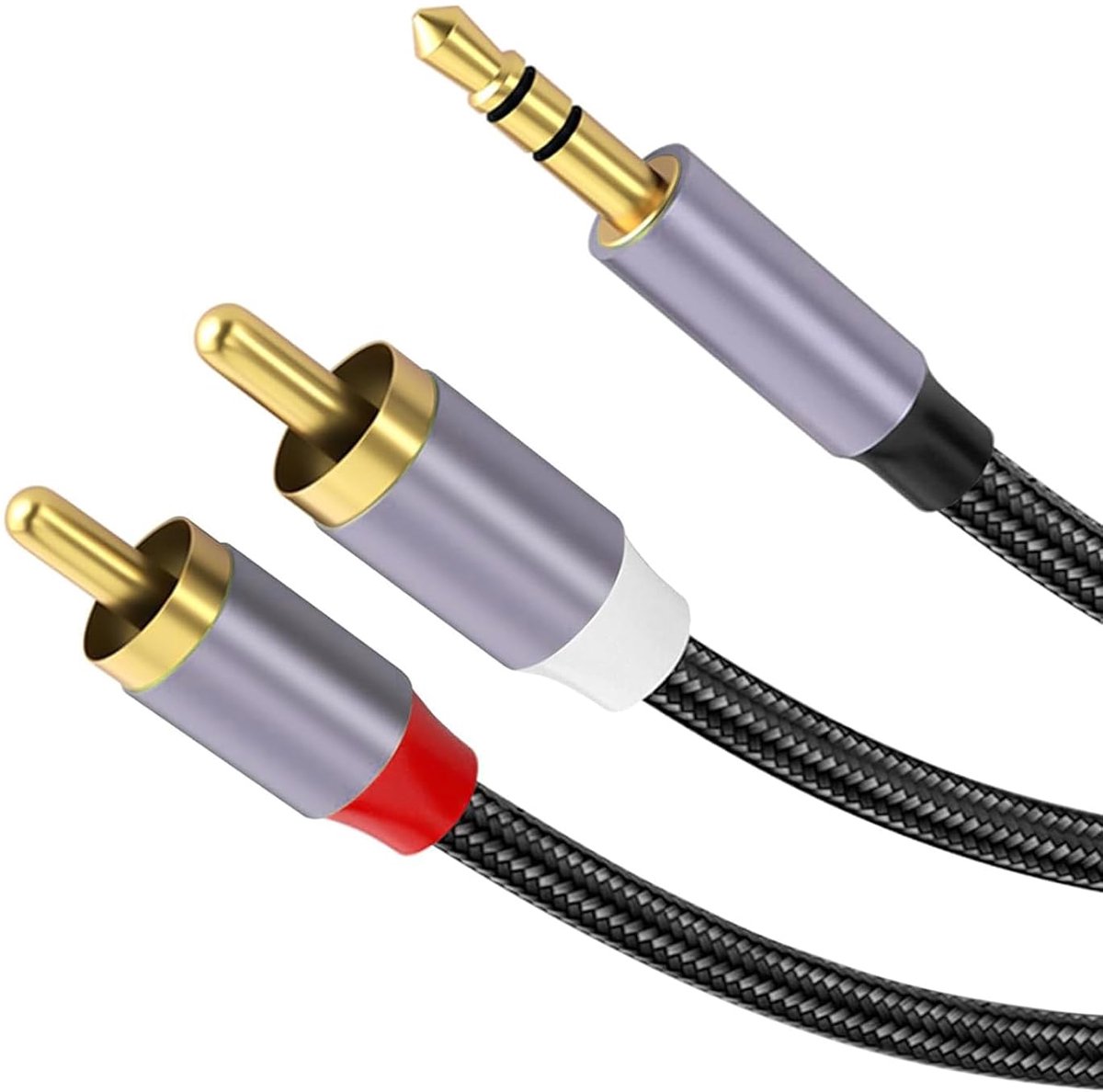 SnelShoppen - RCA-audiokabel naar jack 3,5 mm, 2 meter, sterke stereokabel voor hifi-versterker, ideaal voor telefoon, DJ-controller, luidspreker, aut