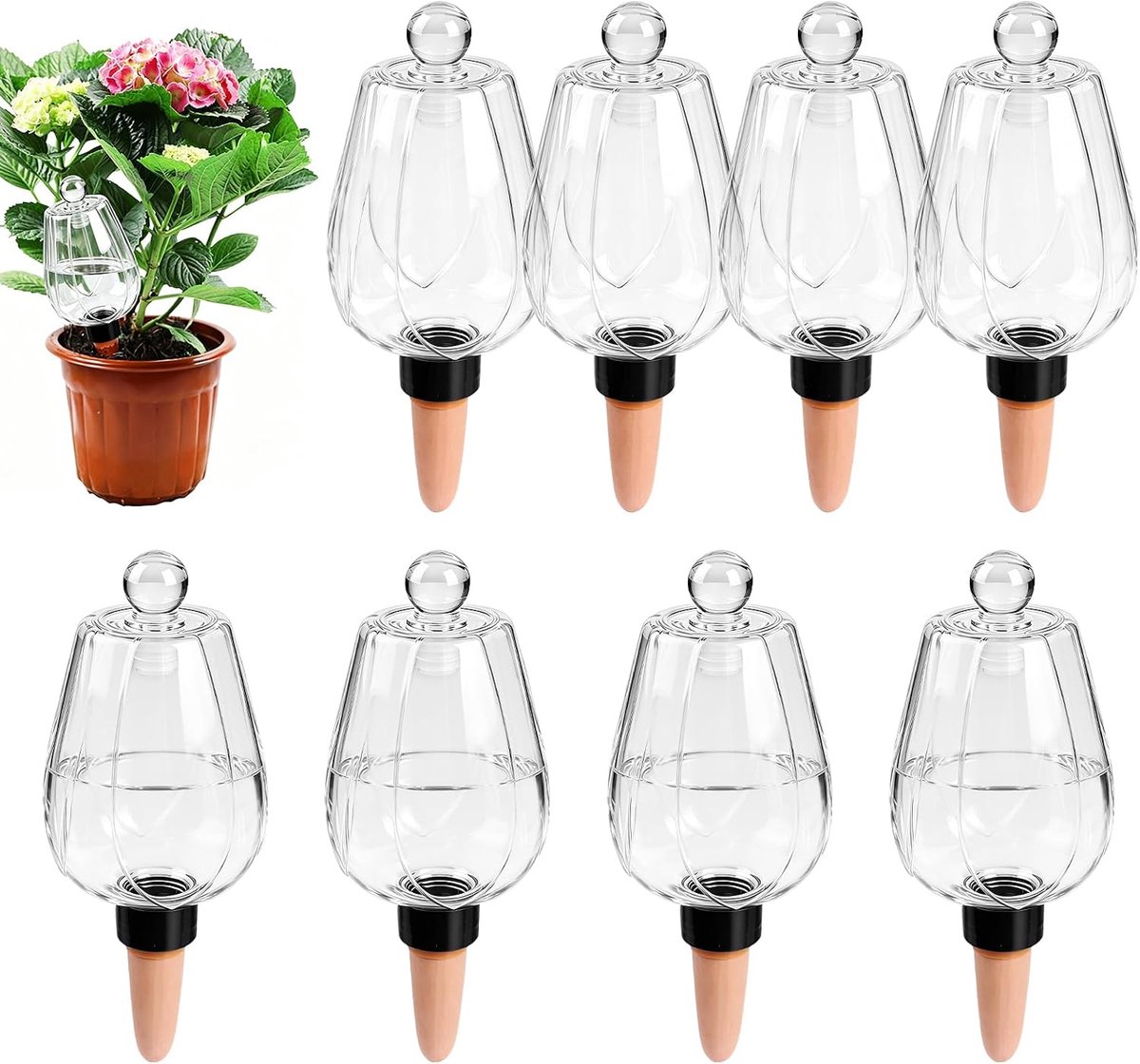Gietballen met deksel, 350 ml waterdispenser, planten, 8 stuks | Waterirrigatie met kleitips, bewateringssysteem kamerplanten