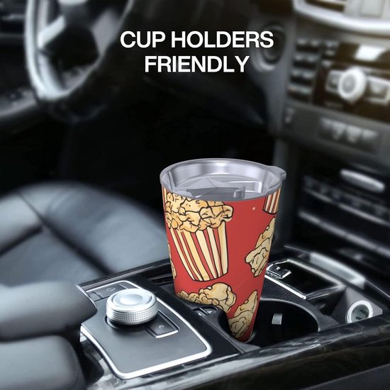 Roestvrijstalen Beker - Geïsoleerde Mok Koffiebeker - Dranken Warm Houden - Dubbelwandige Vacuüm Isolatie - 20 oz - Popcorn Print — afbeelding 4