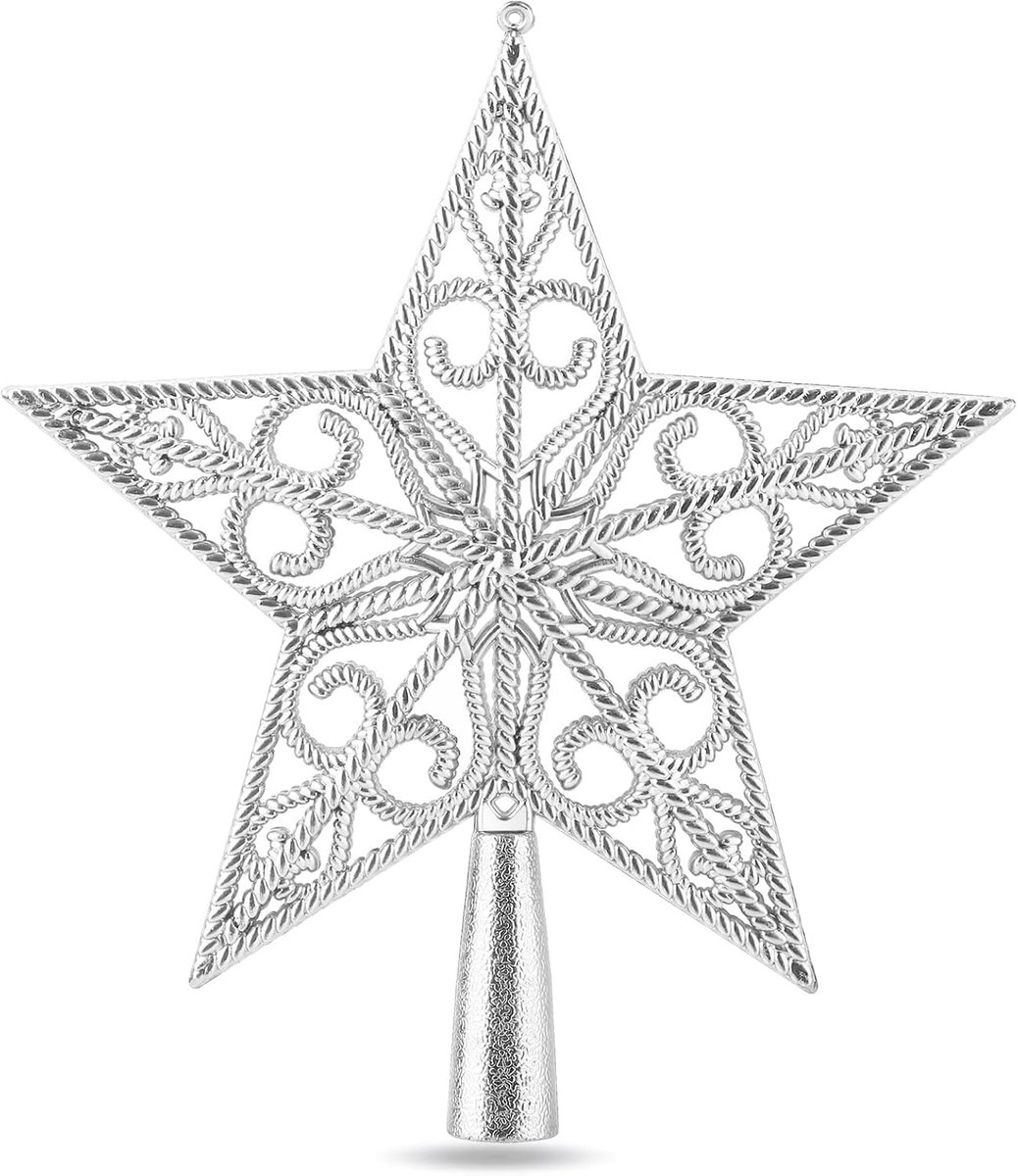 Zilver Kerstboomtop Boomtop Top Opzetter voor Kerstboom Kerstboomtop Kerstboom Kerstmis (Ster-Ornament-Zilver)