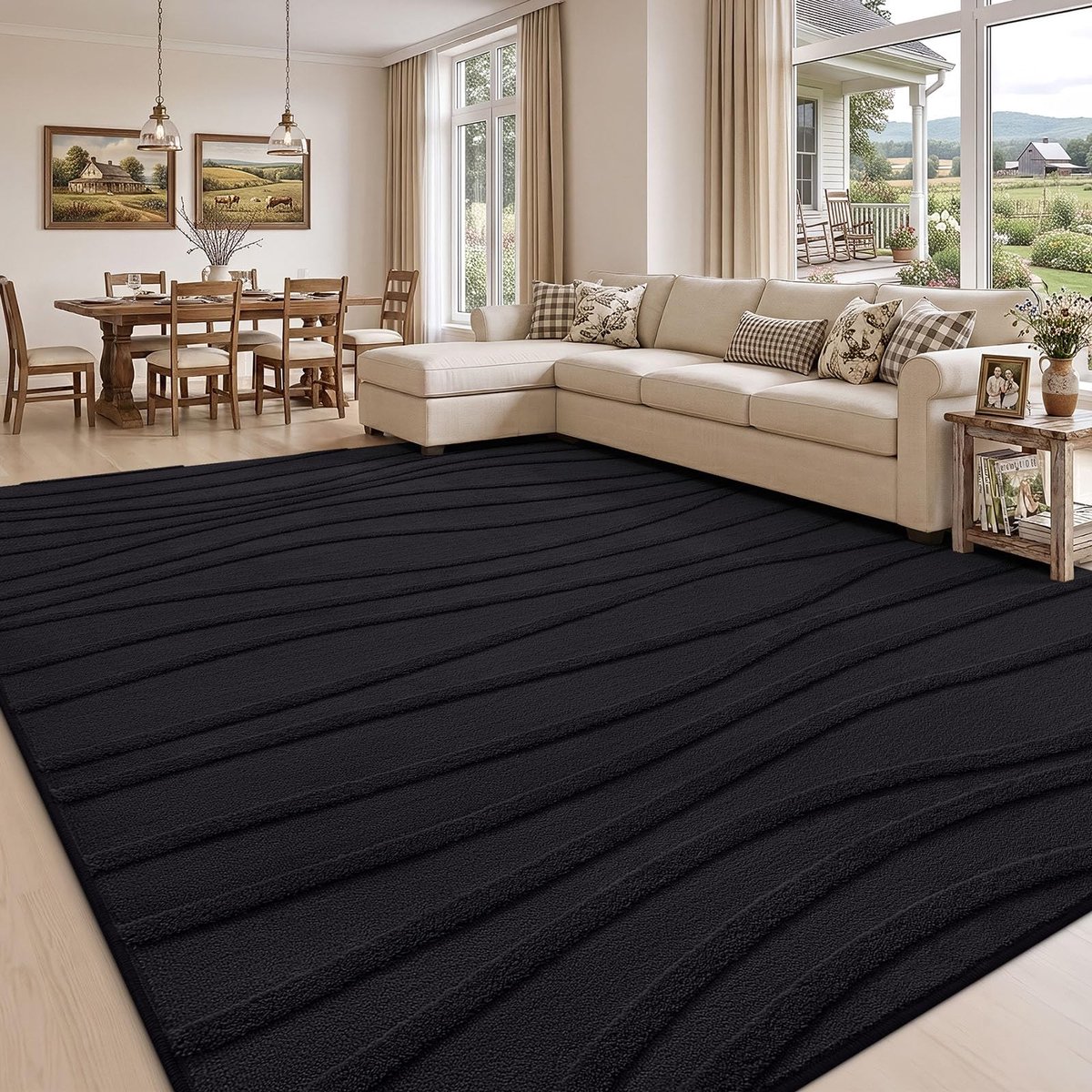 Omgoods - Luxe Zachte Shaggy Tapijt 120x160 cm - Wasbaar en Antislip Zwart