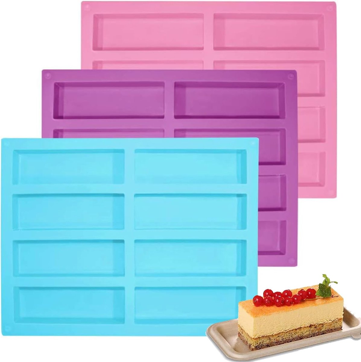 3 stuks smalle rechthoekige siliconen vormen, energiereep maker, bakvorm, mueslirepen, siliconen vormen, geschikt voor het maken van cake