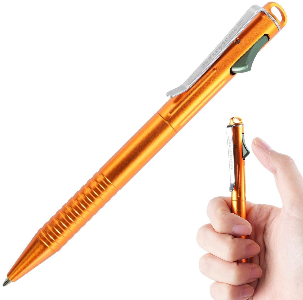 Omgoods - Fidget Pen met Inklapbare Balpen - Aluminium met Roestvrijstalen Clip - Oranje