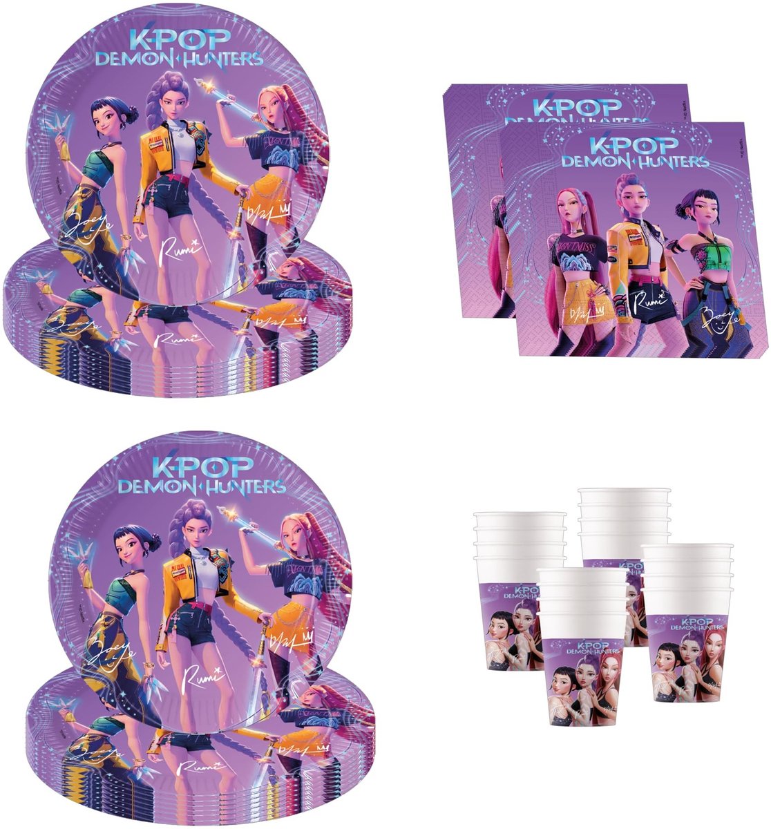 Omgoods- Verjaardagsdecoratie 52-delig - Papieren Borden 23 cm - Bekers 200 ml - Servetten 33x33 cm - Feestservies - Kinderfeestjes