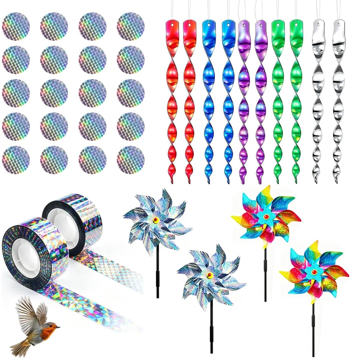 Omgoods - Reflecterende Duivenafweer Set - Inclusief Plakband en Windmolens