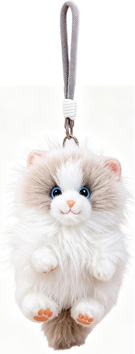 lilizzhoumax Sleutelhanger, pluche, kat, Ragdoll, 15 cm, geparfumeerd, mini-knuffeldier, katje, bevestiging, tas, verzwaarde pootjes, lang haar, zaksieraad, rugzak, accessoire, cadeau voor kinderen en