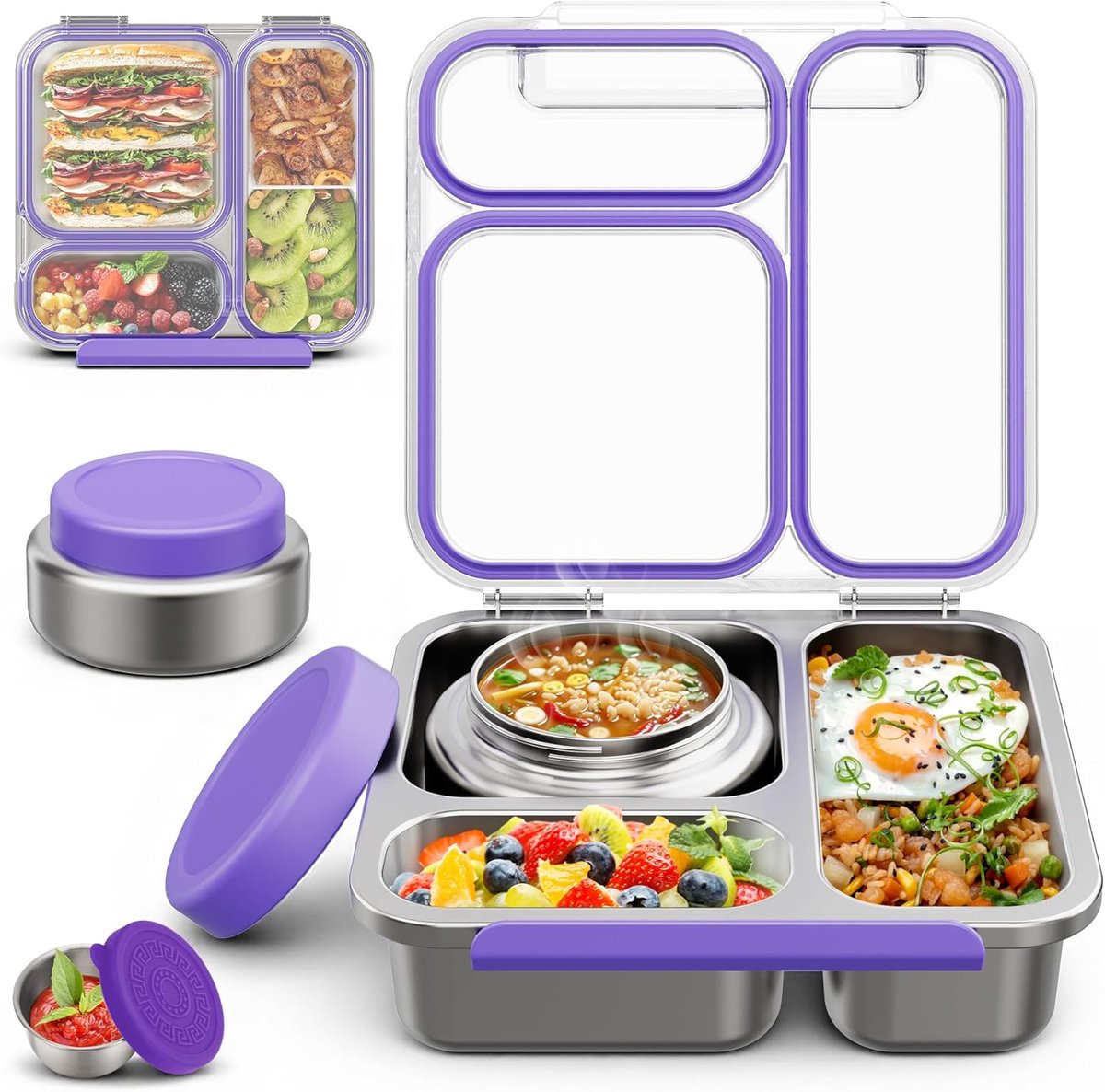 Bento Box roestvrijstalen kinderset, paars
