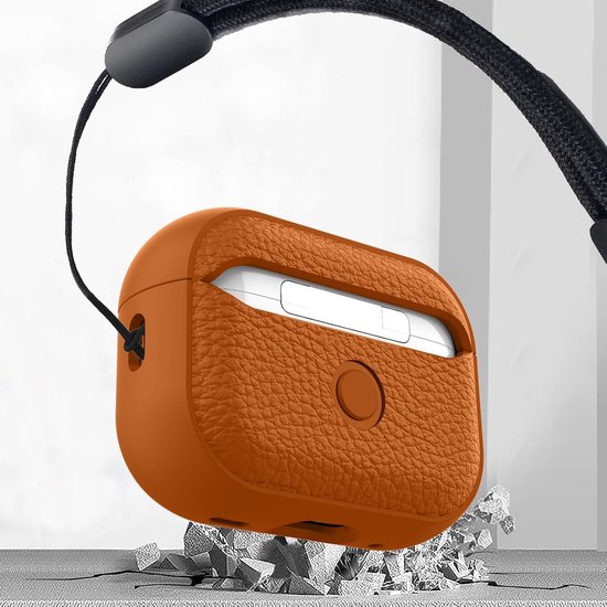 compatibel met AirPods Pro 3 met polsbandje, TPU-beschermhoesje compatibel met AirPods Pro 3e generatie met reinigingsset, textuur ontwerp, valbestendig, schokbestendig, oranje van compatibel — afbeelding 3
