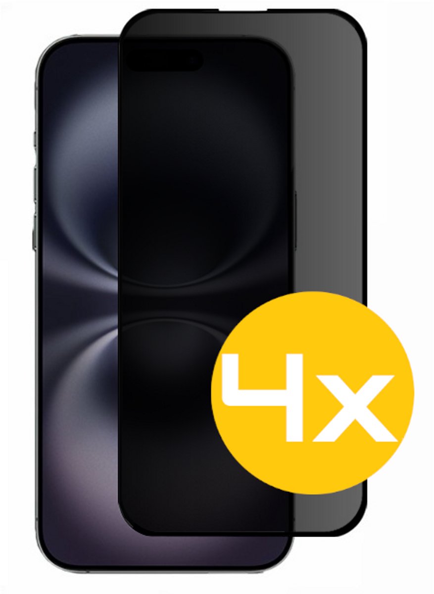 Privacy Screenprotector Geschikt Voor iPhone 16 - Volledige Beschermglas - 4 Stuks