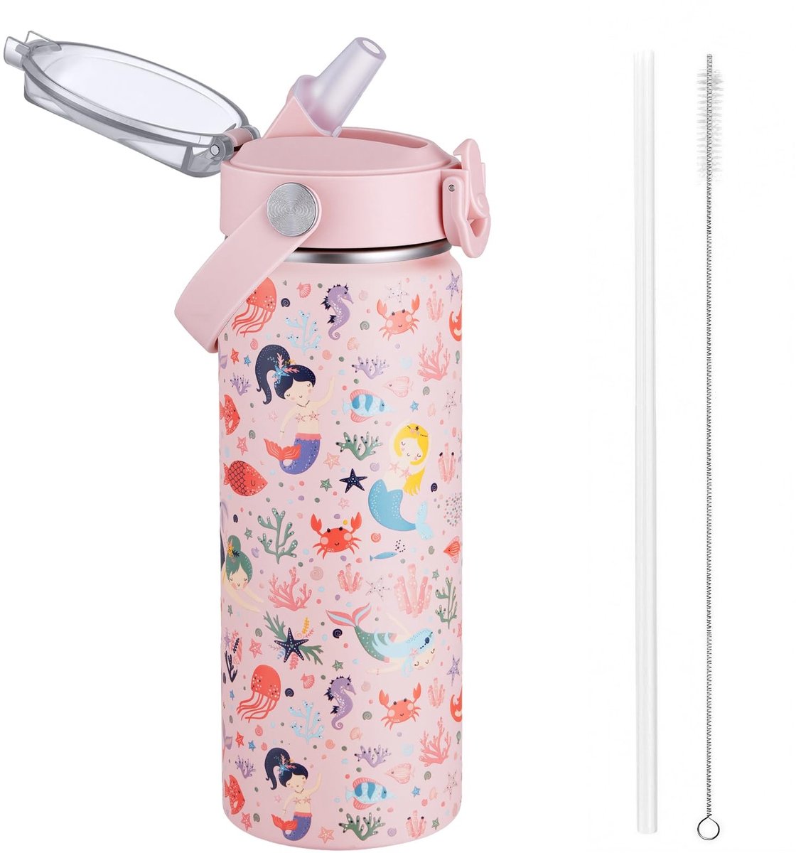 Omgoods - 550ml Kinder Thermosfles met Rietje, RVS en BPA-vrij