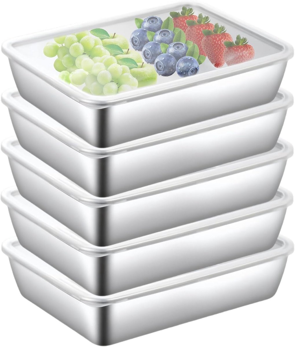 5 stuks vleeswarendozen voor koelkast, vriescontainer, roestvrij stalen container met deksel, vershouddozen met deksel, stapelbare roestvrijstalen doos, maalprep dozen voor kaas, vlees, worst en fruit
