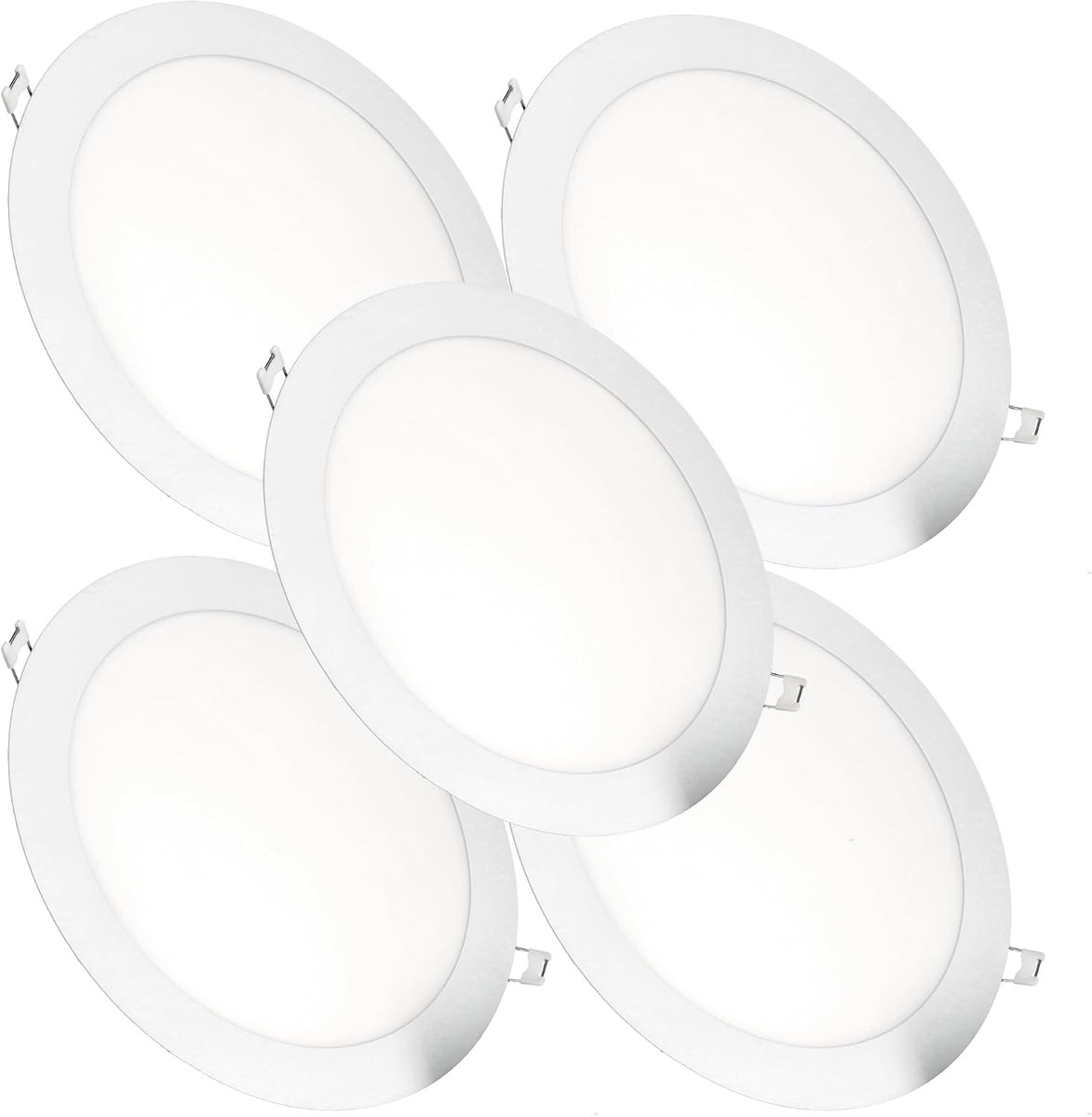 - Set x 5 LED Downlights Rond Inbouw, 18W, 1500 Lumen, Slimline 13 mm, Montagegat Ø200-205 mm, Neutraal Wit 4200K met Transformator Inbegrepen