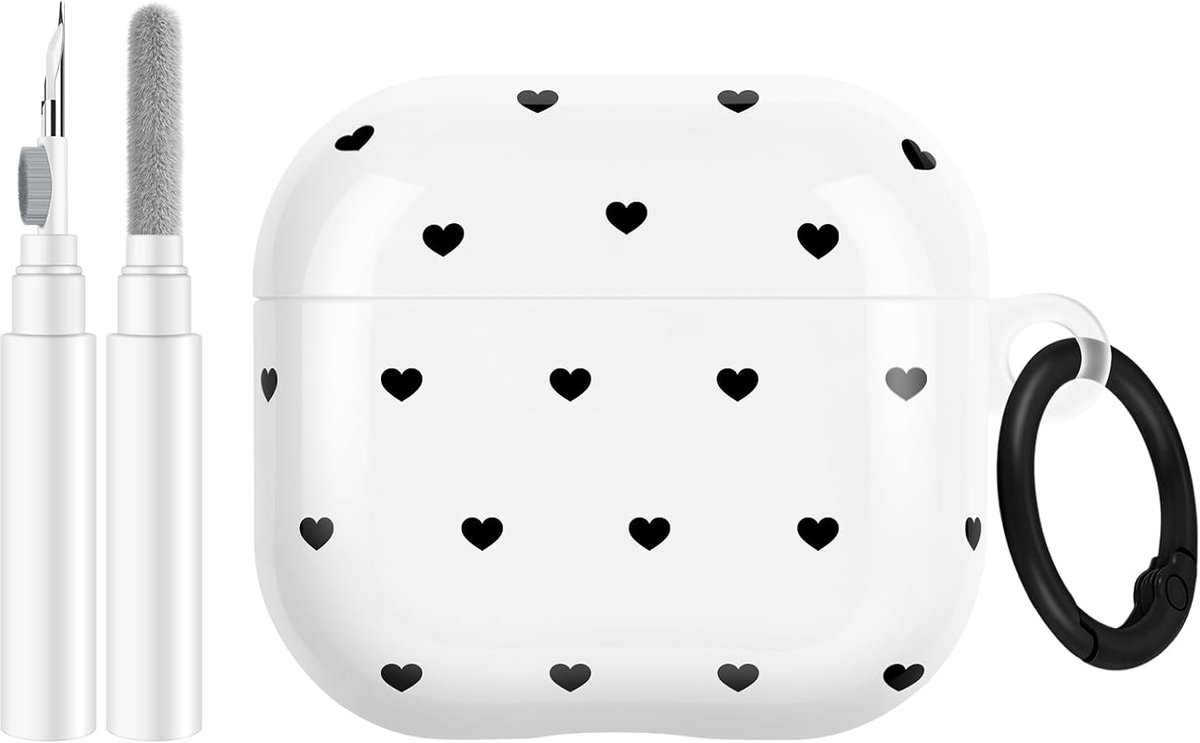 Beschermhoes voor AirPods 4 met reinigingsset, schattig hartmotief, voor meisjes en vrouwen, zachte TPU sleutelhanger, schokbestendig, beschermhoes voor AirPods 4, wit