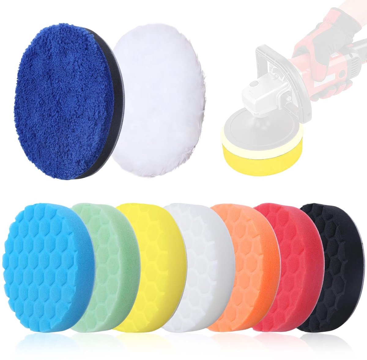 9 Stuks 125mm Polijstsponzen voor de Auto, Autosponzen Polijstpads met Polijstspons & Microvezel, Honingraat Polijsten Pads voor Polijstmachine, Boormachine Polijsten, Slijpen, Waxen