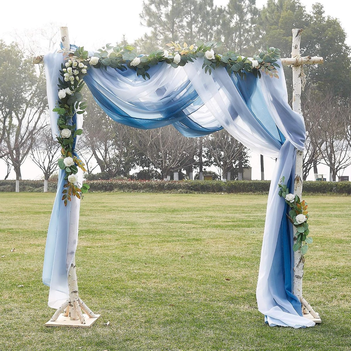 Dance Dwarsgordijnen voor bruiloftsboog, trouwboog dwarsbehang, transparant voor hemelbed, witte tule stof met kleurverloop, 1 stuk h 548 x b 152 cm, wit + donkerblauw
