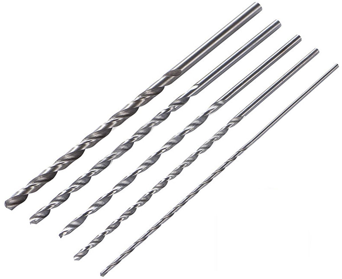5 stuks helicoïdale boor met rechte schacht, extra lang, helikvormige boren van staal met hoge snelheid, diameter 2-5 mm, lengte 150 mm voor het boren van hout, boorgereedschap