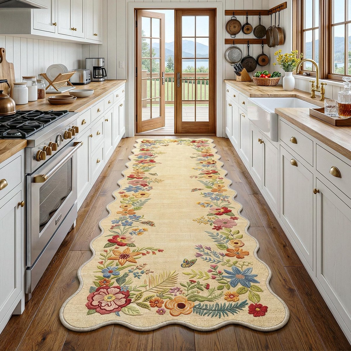 Omgoods - Wasbare Loper 60x240 cm Beige Bloemenpatroon Antislip