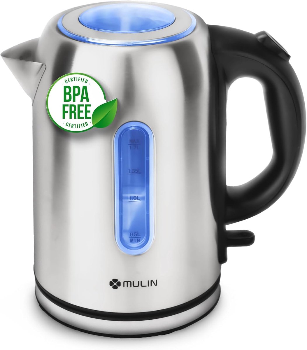 SnelShoppen - RVS Elektrische Waterkoker 1.7 L, 2200 W, 360° Draaischijf, Automatische Uitschakeling, Kalkfilter, BPA Vrij, Waterindicator, Ideaal voo