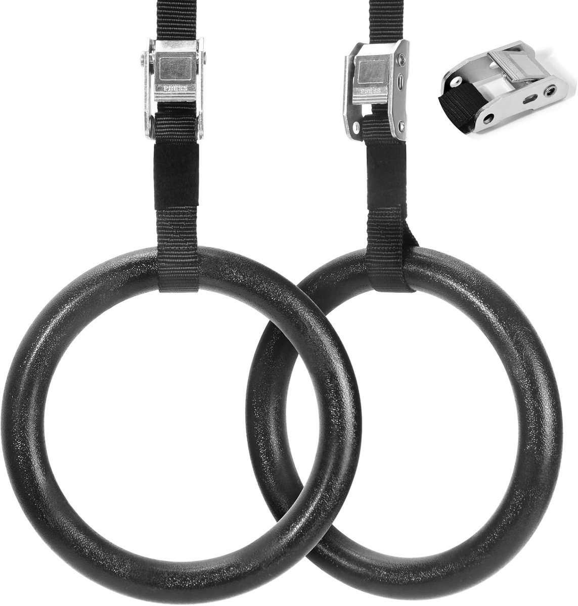 SnelShoppen - Gymnastiek Ringen ABS 28 mm met Verstelbare Band voor Calisthenics, Gymnastiek en Krachttraining, Maximaal Belastbaar 300 kg, Zwart