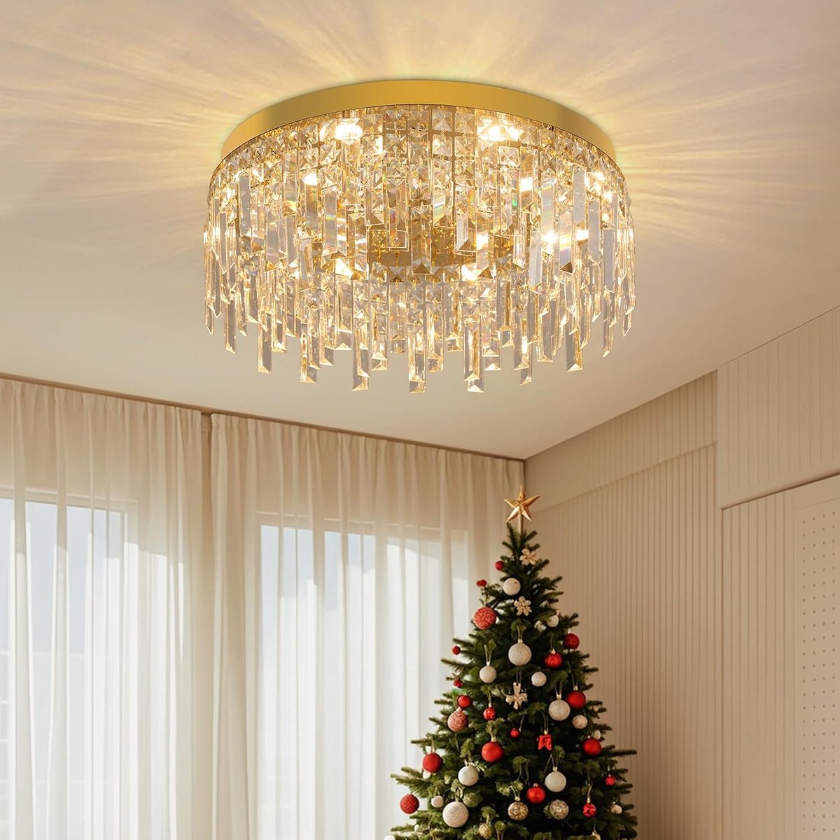 SnelShoppen - Luxe VETRULUS Crystal Kroonluchter 50cm - Moderne Plafondlamp met 3 Kleuren Temperatuur voor Woonkamer, Eetkamer, Slaapkamer, Keuken
