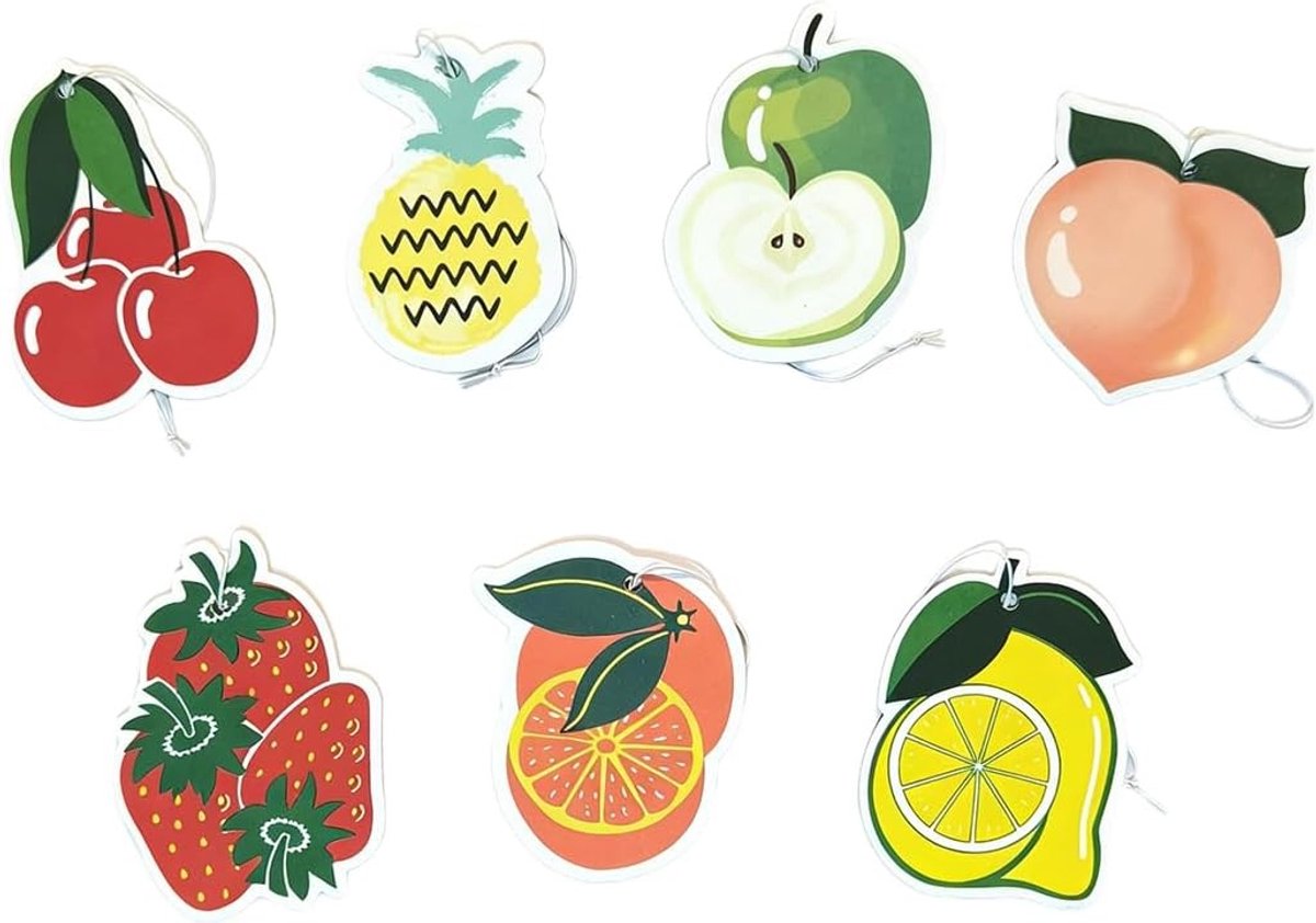 Luchtverfrisserkaart voor auto met verfrissende ijsgeur - 7 stuks hangers, anime fruit cadeau en kerstdecoratie accessoires voor achteruitkijkspiegel