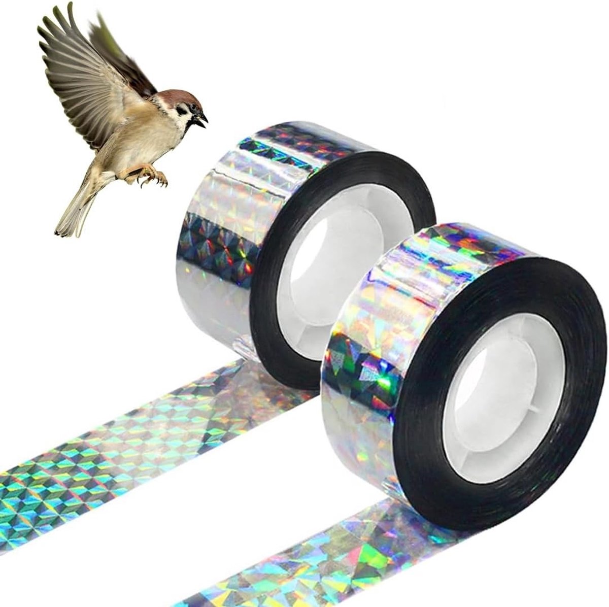 Holografische reflecterende vogelafweerband voor effectieve bescherming van balkon, moestuin en planten - 2 stuks van 50 m x 2,4 cm