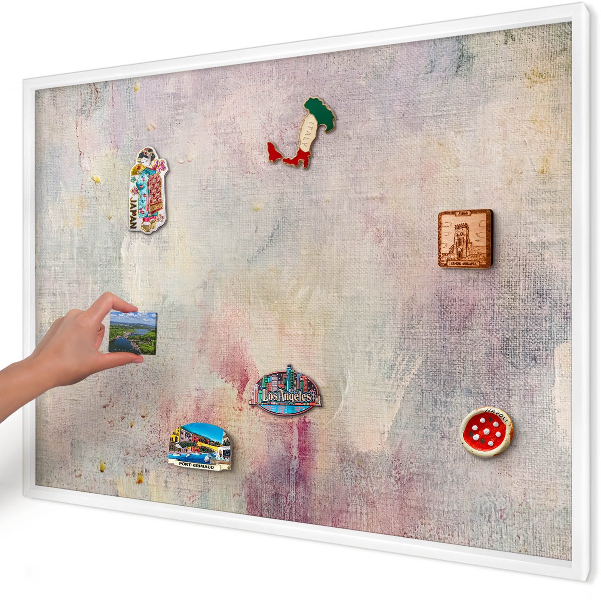 Artprintcave Romig Magneetbord mit Witte Lijst - 100x70 cm - Pastel Abstractie Magneetbord Voor Keuken - Abstract Magnetisch Bord Voor Magneten - Abstractie