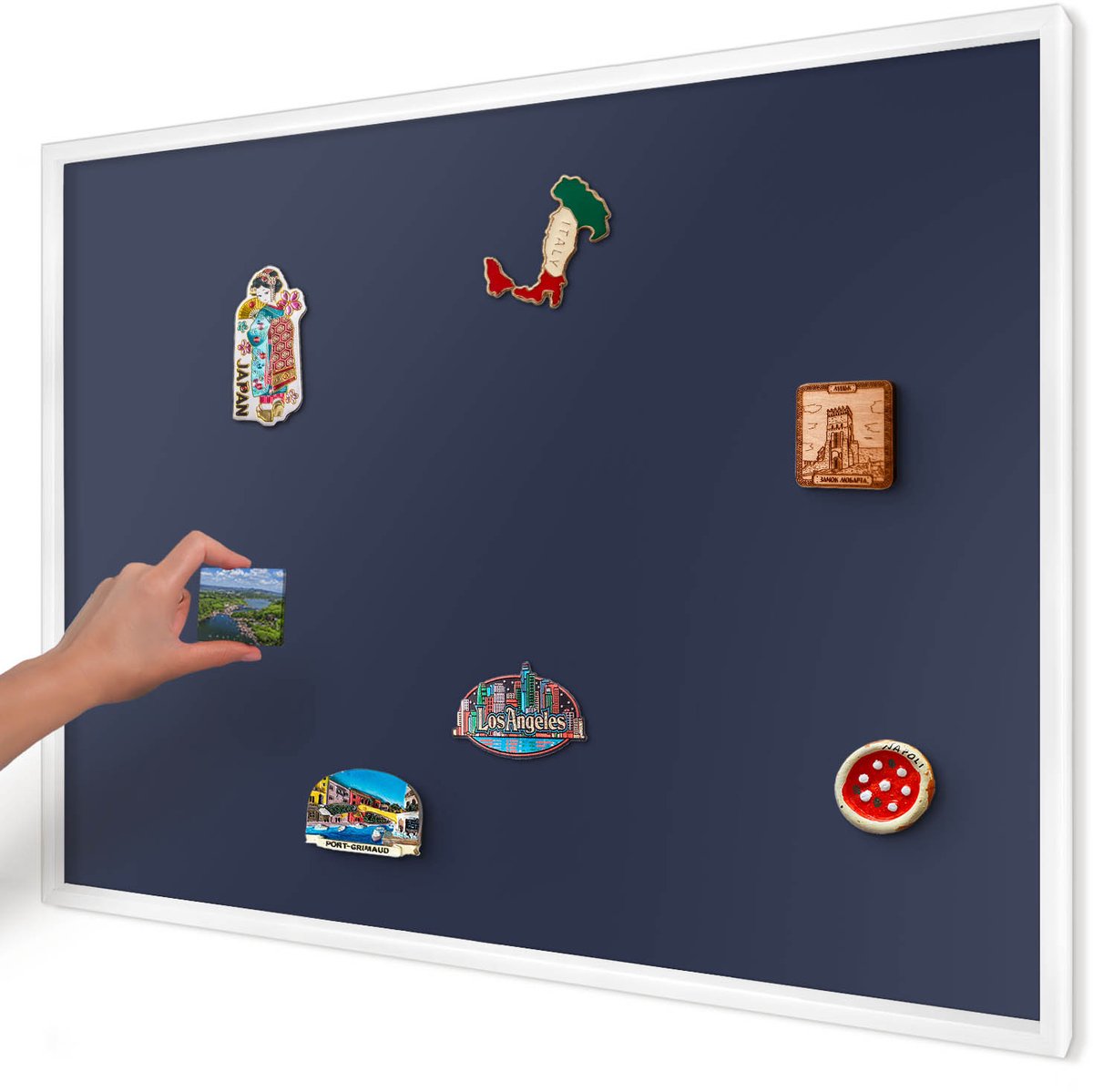 Artprintcave Marine Magneetbord mit Witte Lijst - 100x70 cm - Donker Marineblauw Memobord Keuken - Minimalist Magneetbord Voor Foto's - Achtergronden En Patronen