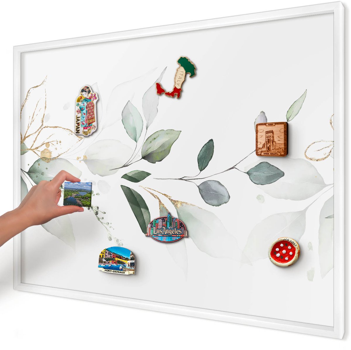 Artprintcave Groente Magneetbord mit Witte Lijst - 100x70 cm - Botanische Elegantie Magneet Bord mit Frame - Waterverf Memobord Keuken - Bloemen En Planten