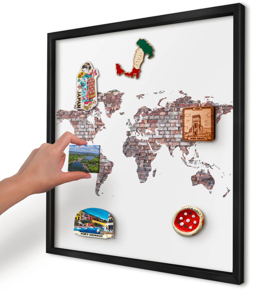 Artprintcave Wit Magneetbord mit Zwart Frame - 50x50 cm - Baksteenwereld Magneetbord Voor Foto's - Industrieel/Loft Magneetbord Voor Keuken - Kaarten