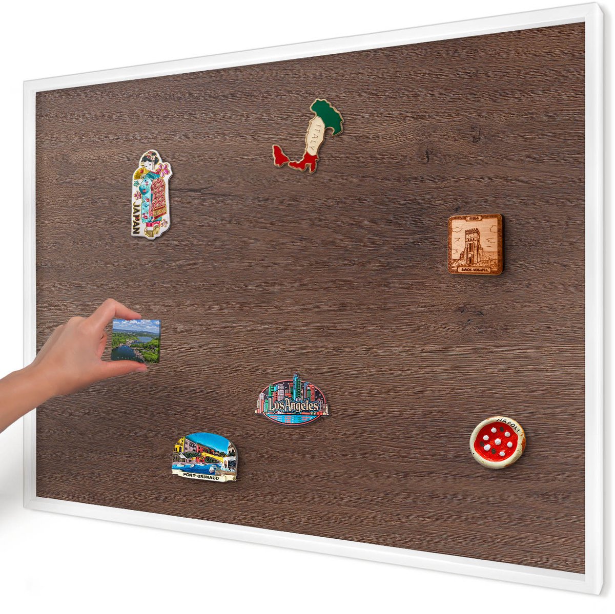 Artprintcave Bruin Magneetbord mit Witte Lijst - 100x70 cm - Bruin Hout Magneetbord Voor Foto's - Rustiek Notitiebord - Texturen