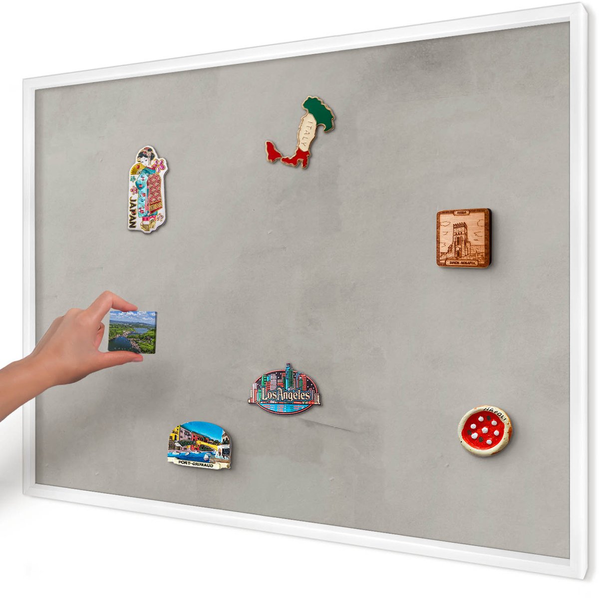 Artprintcave Grijs Magneetbord mit Witte Lijst - 100x70 cm - Grijze Achtergrond Notitiebord - Minimalist Magnetisch Bord - Achtergronden En Patronen