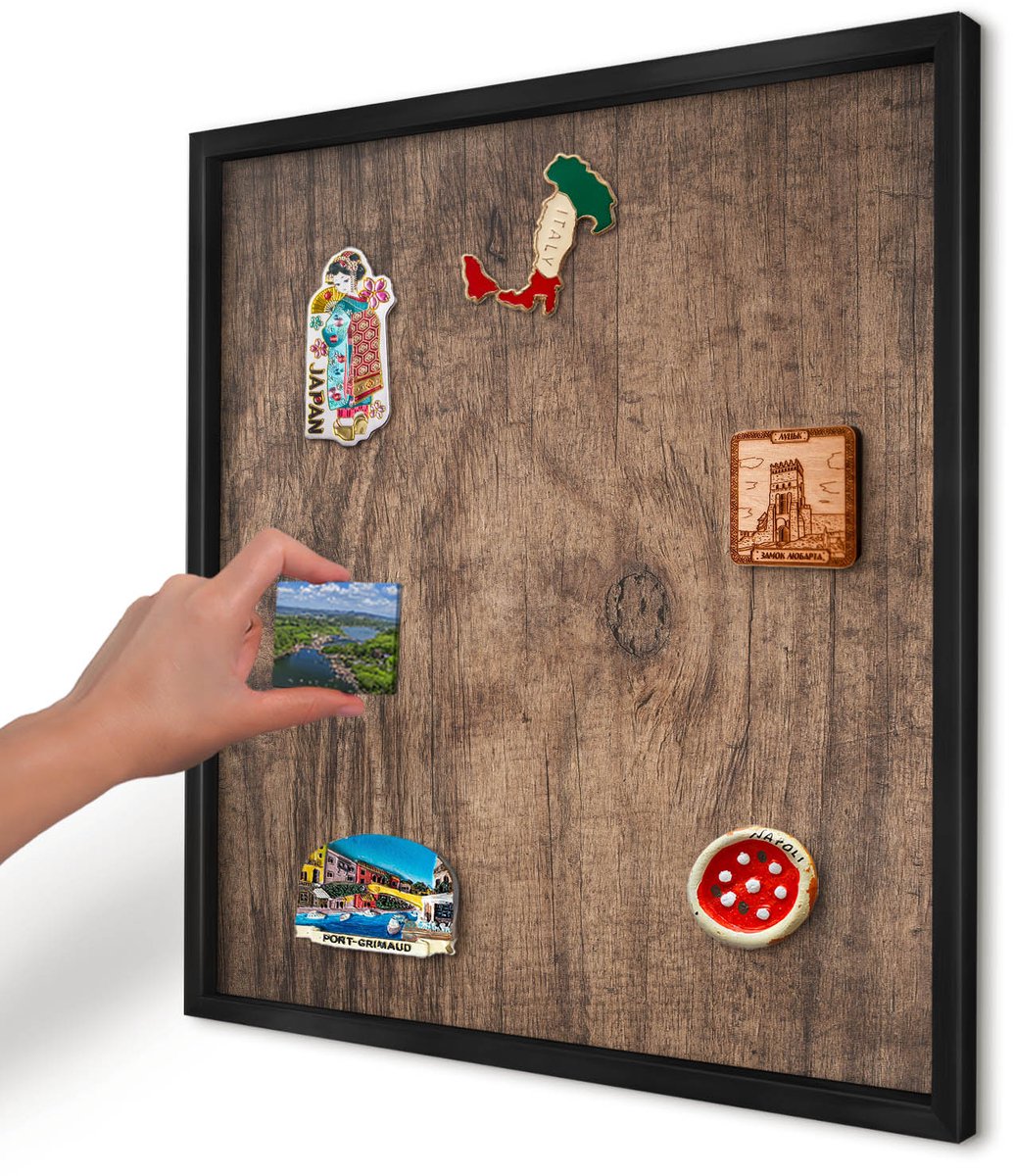 Artprintcave Bruin Magneetbord mit Zwart Frame - 50x50 cm - Houtstructuur Magnetische Organizer - Rustiek Wandbord Magnetisch - Texturen