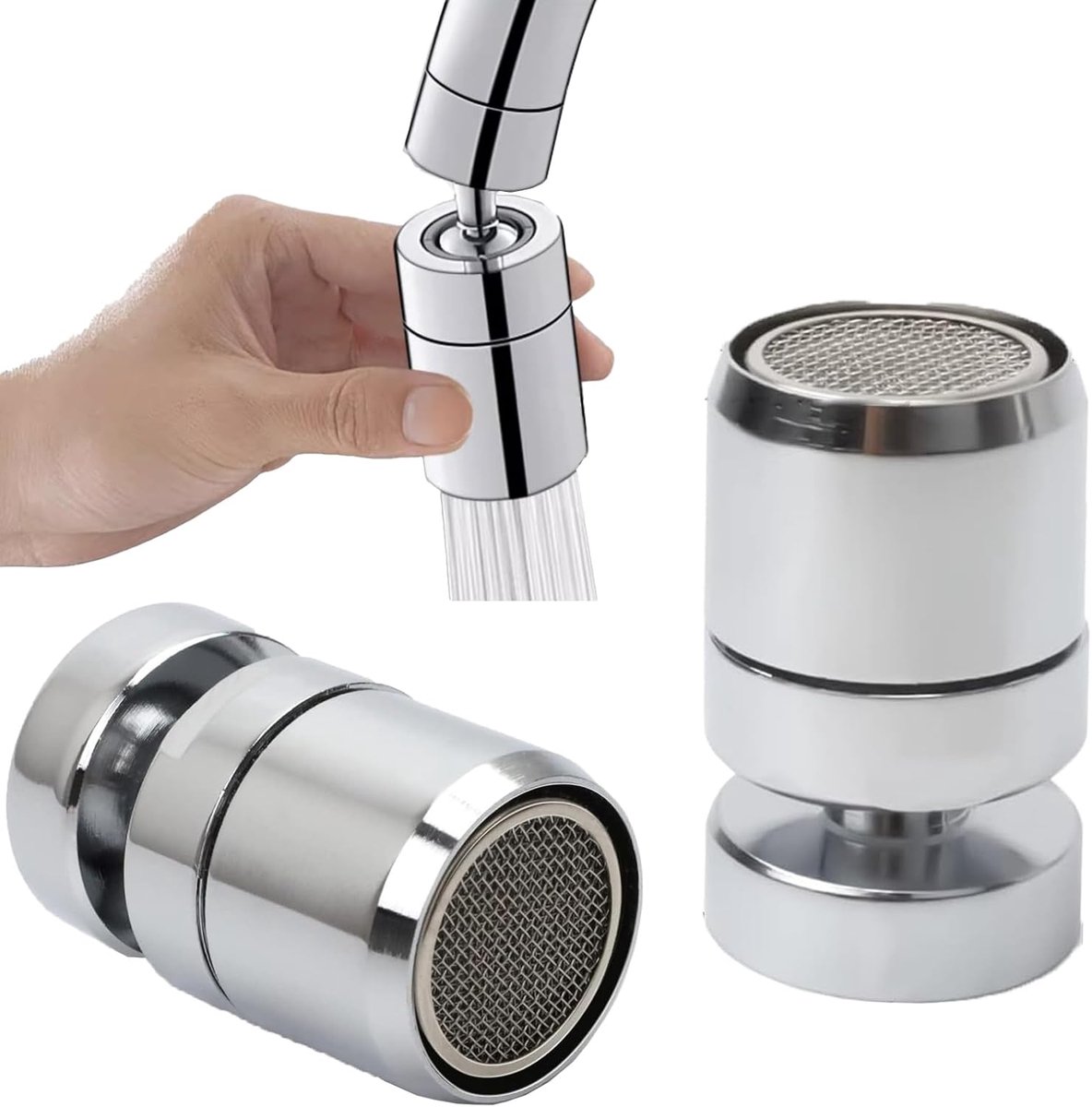 SnelShoppen - 2 Delen Aerator, Waterbesparende Kraan voor Keuken en Toilet, 360° Draaiende Kraanaansluiting, Kranenfilter voor Badkamer en Wastafel, D