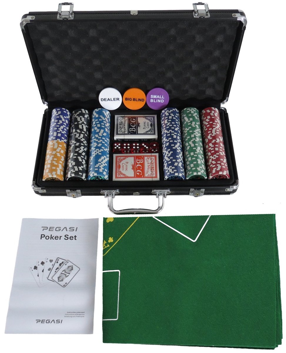 Pegasi pokerset 300 chips koffer Ultimate Value - Texas Hold'em Poker Set - Pokerkoffer - Koffer voor Pokeren