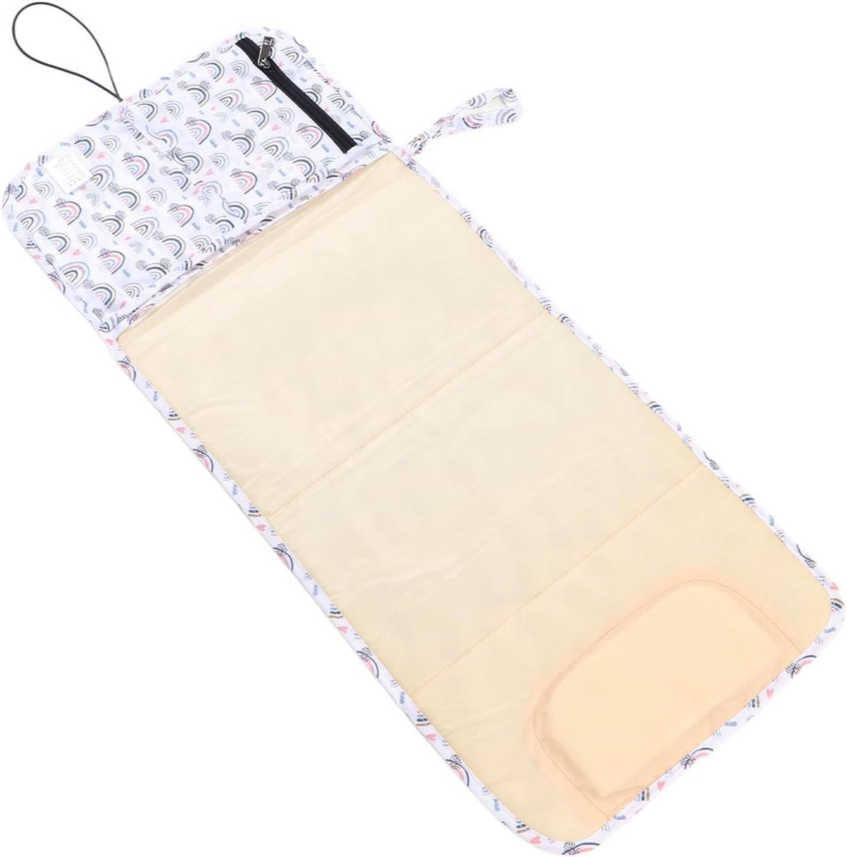 Draagbaar Luierkussen - Aankleedkussen Mat - Baby Verzorgen - Waterdicht Nylon Materiaal - 33x21cm - Wit Regenboog