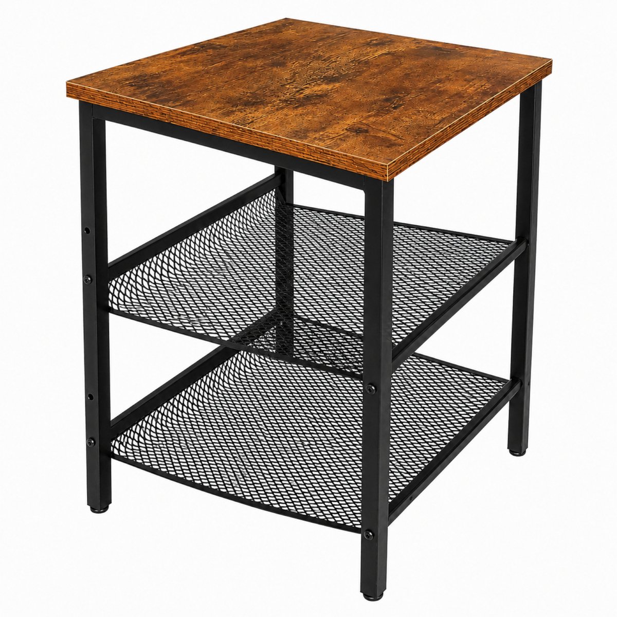 Nachtkastje - Rustiek bruin/zwart - MDF/metaal - 40 x 40 x 55 cm - 2 legplanken