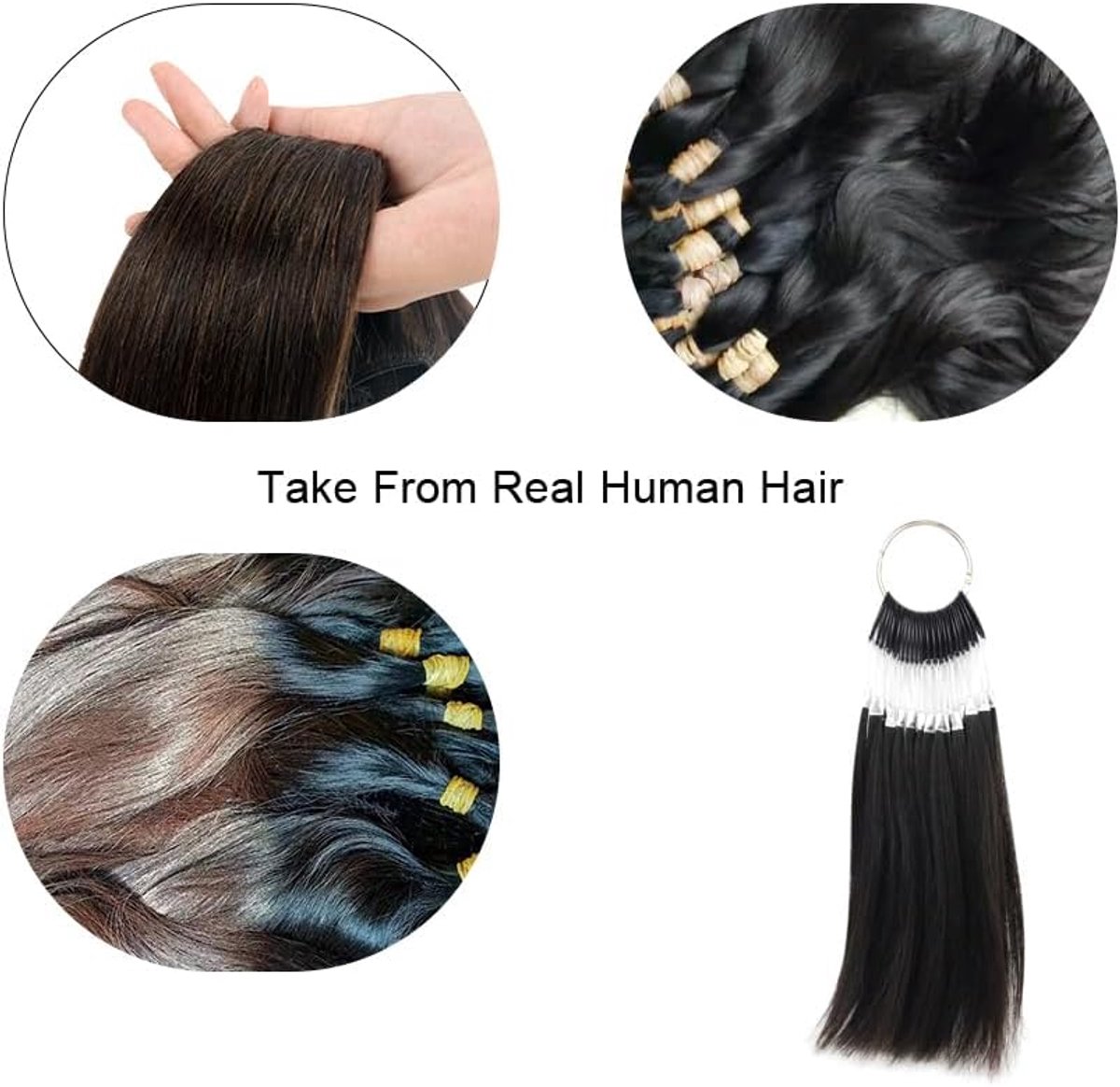 100 Human Virgin Hair Colour Rings voor Human Hair Extensions en