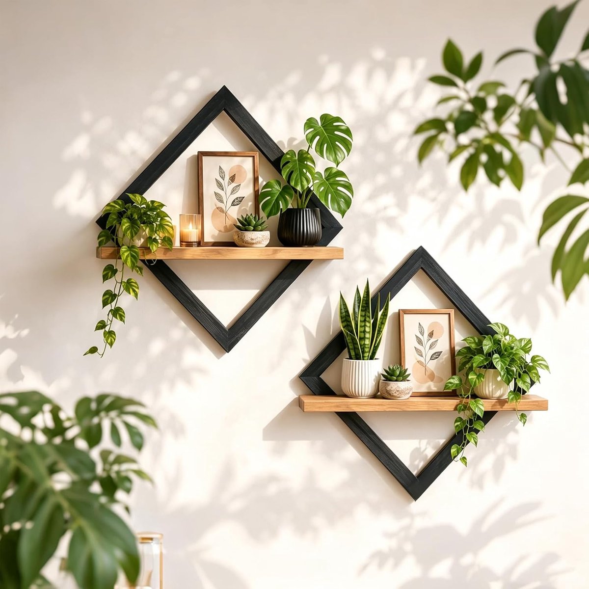 2 stuks moderne Boho plank voor kunst woonkamer (Beige)