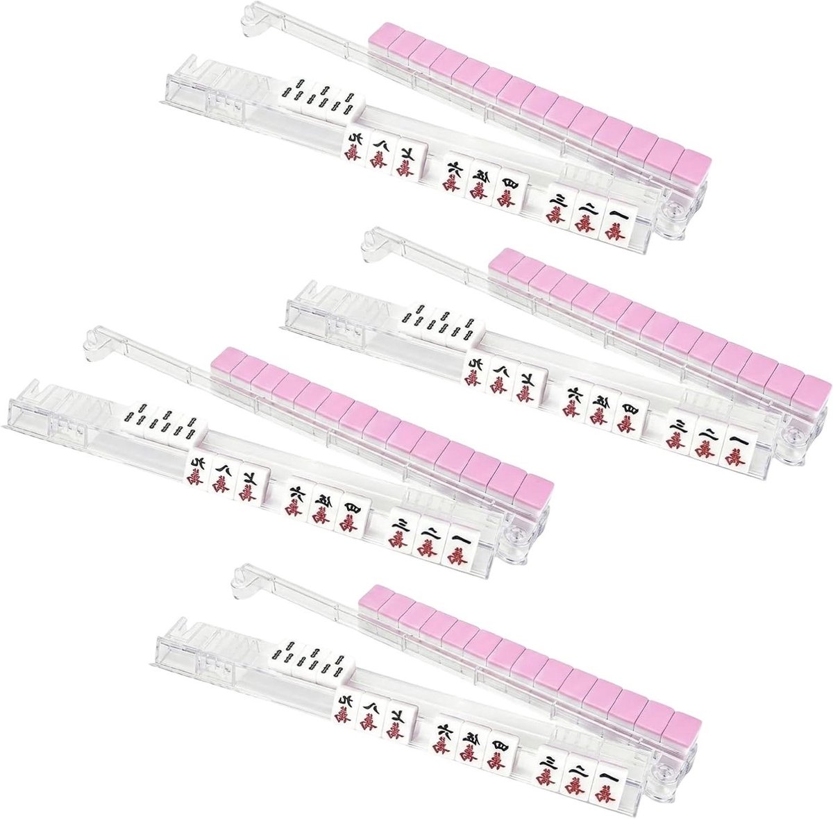Mahjong Rekken - Mahjong Tafelrekken - Mahjong Spelen - Antislip Acryl Bakje - 4-delig - Transparant