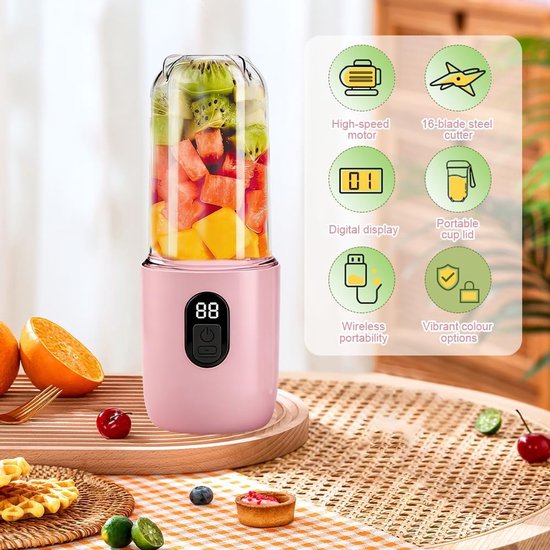 500 ml Draagbare Mixer, Mini-Mixmachine Met Led-Display, Krachtige Snoerloze Miniblender, Sapbeker Voor De Bereiding Van Melkschoppen, Vruchtensap, Smoothies — afbeelding 5