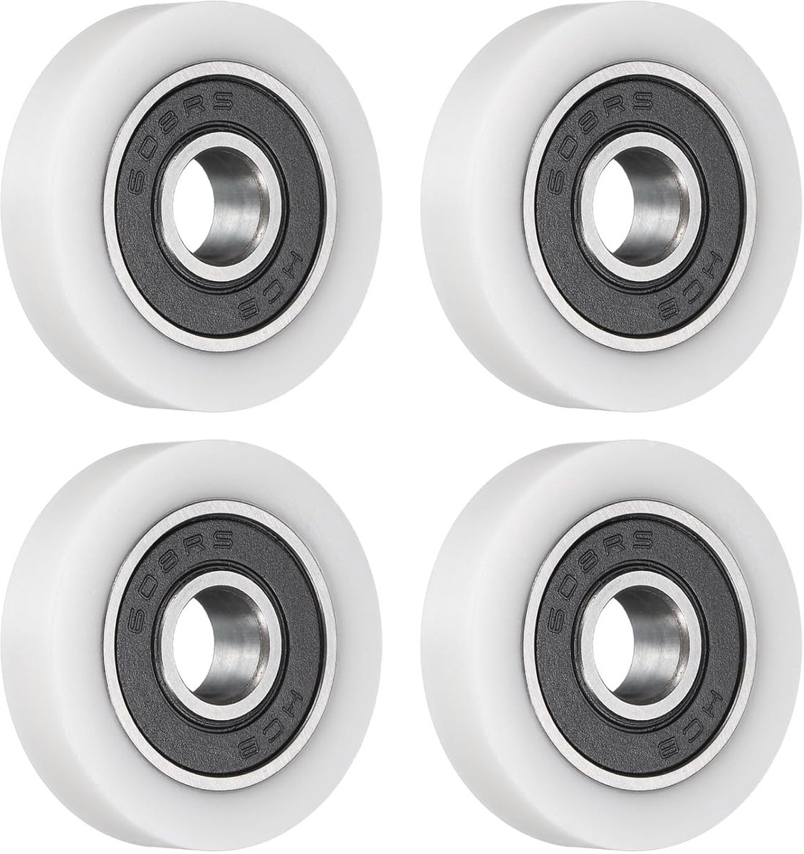 4 stuks Rol-Idler-lagerrol 8x30x7mm, transportrolwiel-platte rol met 608RS-lager voor meubelhardware-accessoires (wit)