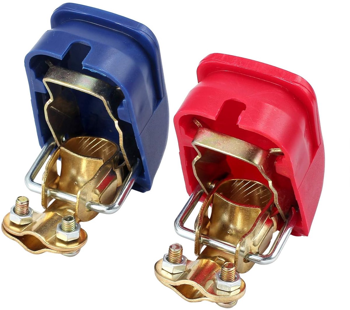 snelsluiting, accuklem, 12 V, accupoolklemmen, accuklemmen, accupoolklemmen, set voor auto, motorfiets, vrachtwagen, boot, rood blauw (1 paar)