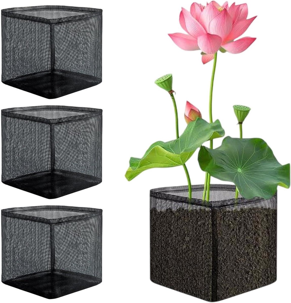 Vijvermanden - Plantenmanden Water - Vijvers Onderhouden - Ademend Mesh Materiaal - 4 stuks - Zwart